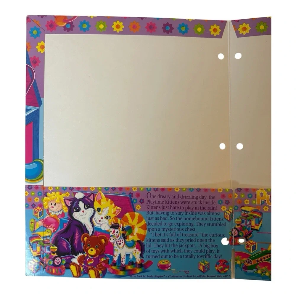 Lisa Frank Vtg Purrfect Playtime Folder Kittens Rocking Horse Teddy Bear Cats